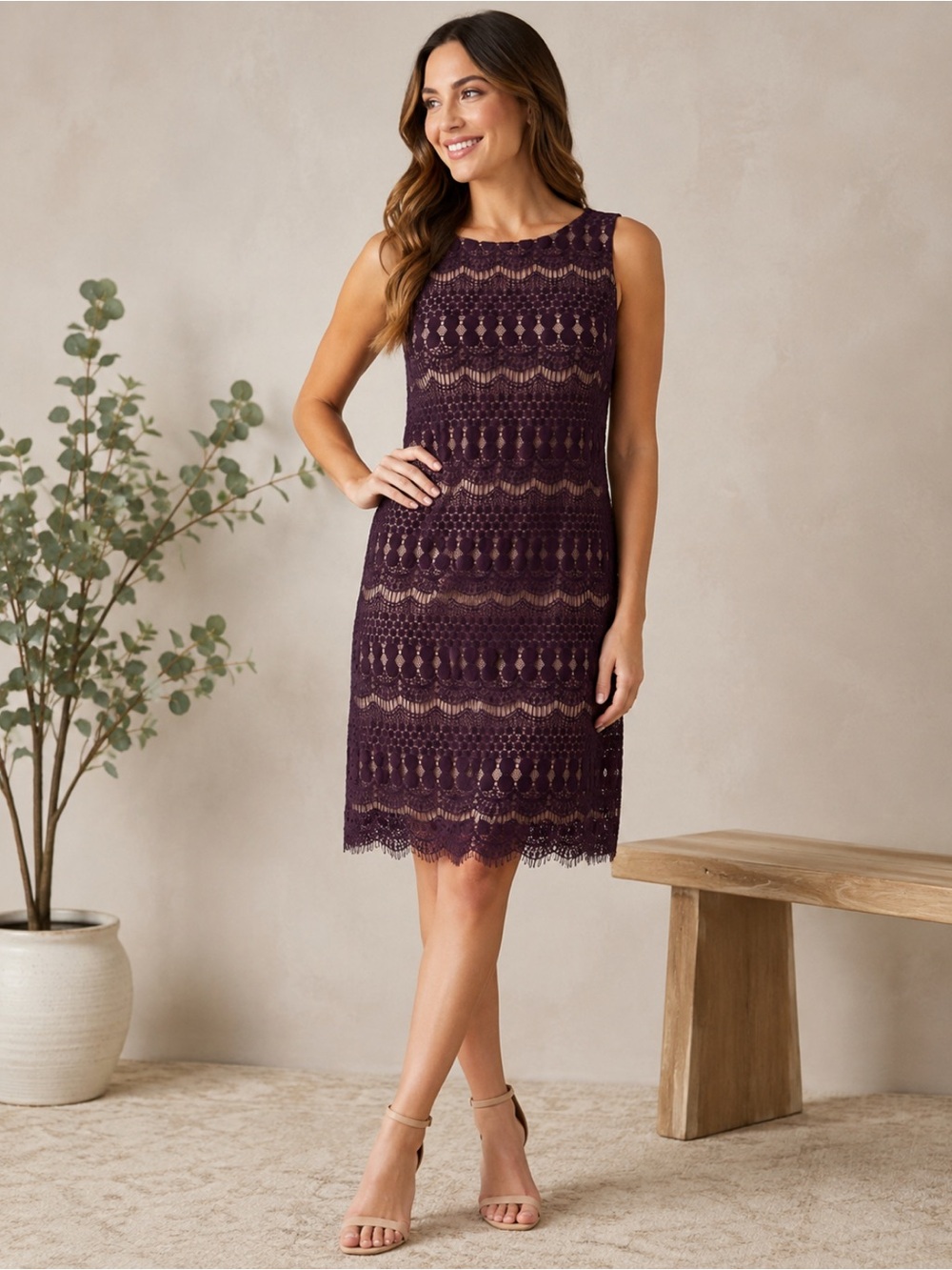 RN Studio by Ronni Nicole Burgundy Lace Sheath Dress Size 10